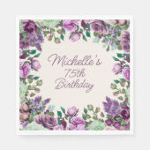Purple Mint Green Watercolor Floral 75th Birthday スタンダードランチョンナプキン (正面)