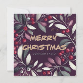Purple mistletoe wreath Flat Holiday Card シーズンカード (正面)