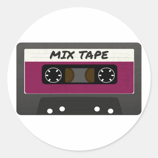 Purple Mix Tape - 80sおよび90sレトロインスパイアギフト ラウンドシール (正面)