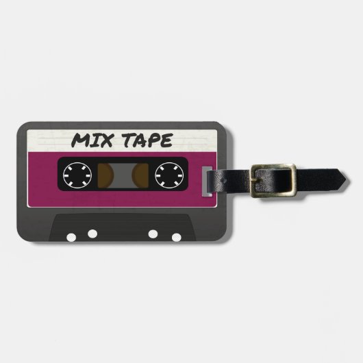 Purple Mix Tape - 80sおよび90sレトロインスパイアギフト ラゲッジタグ (正面横)