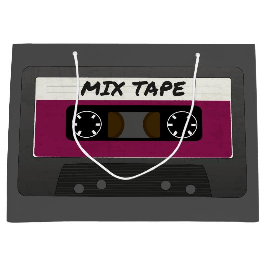Purple Mix Tape - 80sおよび90sレトロインスパイアギフト ラージペーパーバッグ (正面)