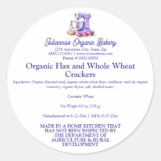 Purple Mixer Bread Bakery Food Product Label ラウンドシール