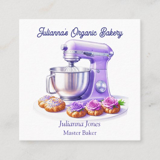 Purple Mixer Bread Bakery Pastry Chef  スクエア名刺 (正面)