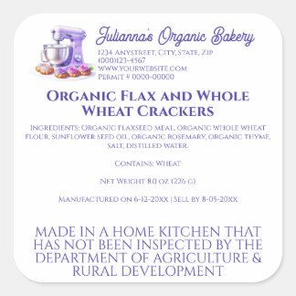 Purple Mixer Bread Bakery Pastry Chef Food Product スクエアシール