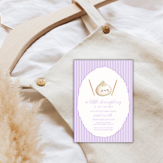 Purple Modern Girl Asian Dumpling Baby Shower  招待状