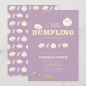 Purple Modern Kawaii Bao Dumpling Baby Shower  招待状 (正面/裏面)