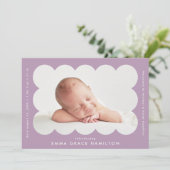 Purple Modern Scalloped Photo Frame Birth 案内状 (スタンド正面)