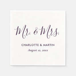 Purple Modern Script Mr. and Mrs. Wedding スタンダードカクテルナプキン