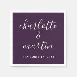 Purple Modern Script Wedding スタンダードカクテルナプキン