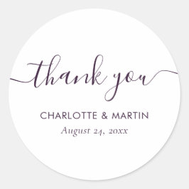 Purple Modern Script Wedding Thank You ラウンドシール