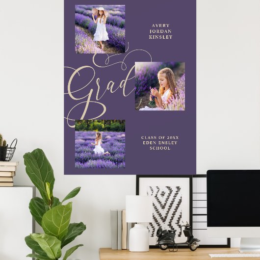 Purple Modern Typography Grad  Three Photos ポスター (ホームオフィス)