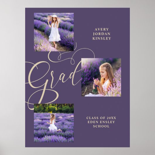 Purple Modern Typography Grad  Three Photos ポスター (正面)