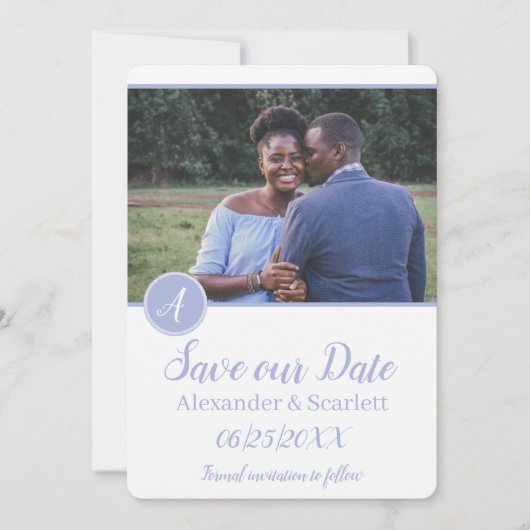 Purple Monogram写真Save The Date 案内状 (正面)