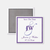 Purple Monogram日付磁石を保存 マグネット (正面/裏面)