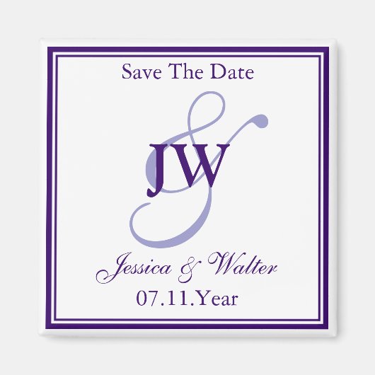 Purple Monogram日付磁石を保存 マグネット (正面)