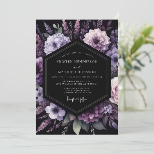 Purple Moody Nocturne Wedding 招待状 (スタンド正面)