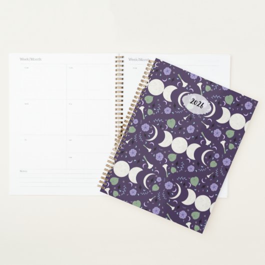 Purple Moon Phase Floral Pattern 2026 Planner プランナー手帳 (ディスプレー)