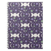 Purple Moon Phase Floral Pattern Spiral Notebook ノートブック (正面)