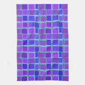 Purple Mosaic Squares Tile Pattern キッチンタオル (縦)