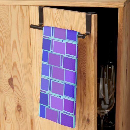Purple Mosaic Squares Tile Pattern キッチンタオル (三つ折り)