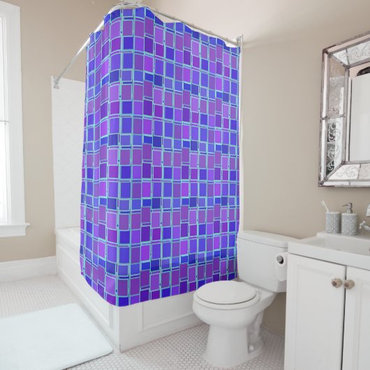 Purple Mosaic Squares Tile Pattern シャワーカーテン (インサイチュ)
