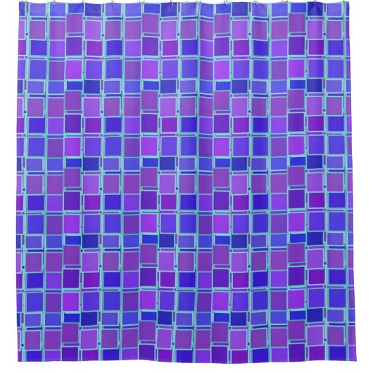Purple Mosaic Squares Tile Pattern シャワーカーテン (正面)