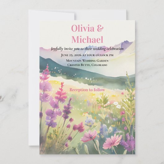 Purple Mountain Wildflowers Wedding Invitation 招待状 (正面)