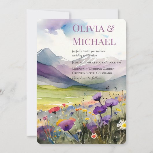 Purple Mountains & Poppies Wedding Invitation 招待状 (正面)