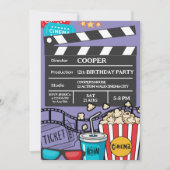 Purple Movie Night Birthday Party For Boys 招待状 (正面)