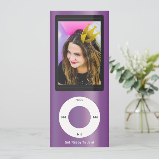 Purple MP3 Music Player Birthday 招待状 (スタンド正面)