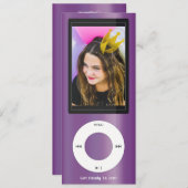 Purple MP3 Music Player Birthday 招待状 (正面/裏面)
