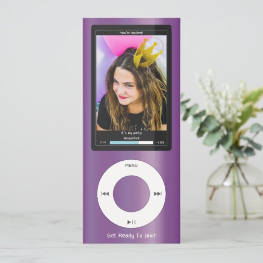 Purple MP3 Music Player II Birthday 招待状 (スタンド正面)