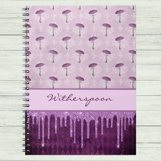 Purple Mushroom Dream and Glitter Drips Monogram ノートブック
