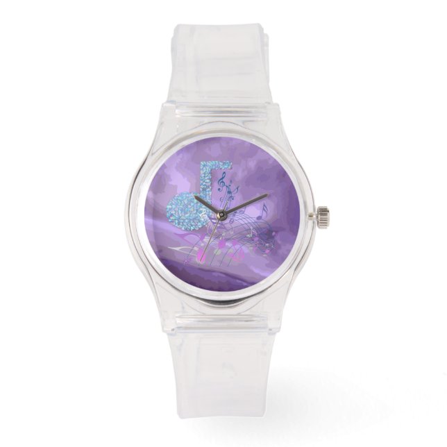 Purple MusicNotesAbstract Sporty PinkSilicon Watch 腕時計 (正面)