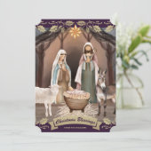 Purple Nativity Scene Christian Christmas シーズンカード (スタンド正面)