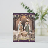 Purple Nativity Scene Christian Christmas シーズンポストカード (スタンド正面)