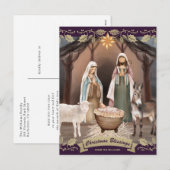 Purple Nativity Scene Christian Christmas シーズンポストカード (正面/裏面)