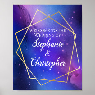 Purple Nebula Celestial Geometric Gold Welcome ポスター