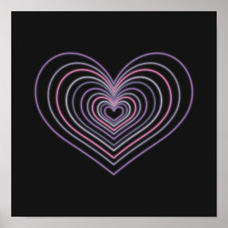 Purple Neon Heart Wall Art Poster ポスター
