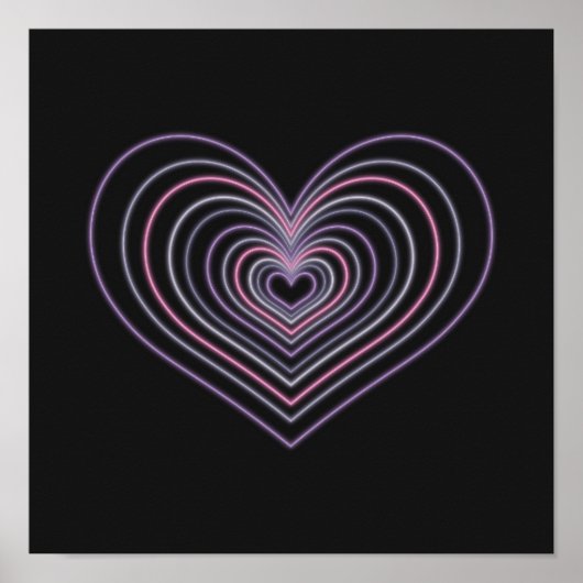 Purple Neon Heart Wall Art Poster ポスター (正面)
