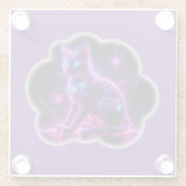 Purple Neon Siamese Cat With Blue Eyes & Starburst ガラスコースター (裏面)