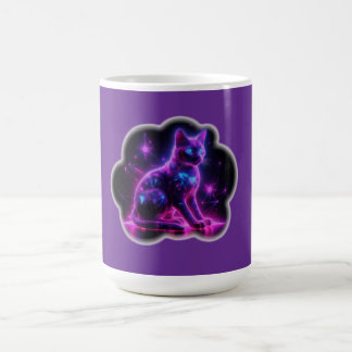 Purple Neon Siamese Cat With Blue Eyes & Starburst コーヒーマグカップ