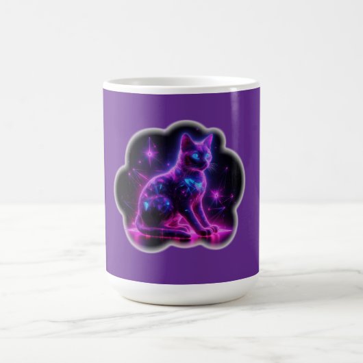 Purple Neon Siamese Cat With Blue Eyes & Starburst コーヒーマグカップ (中央)