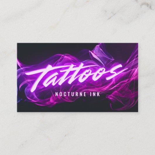 Purple Neon & Smoke Tattoo Artist QR Code 名刺 (正面)