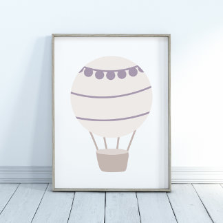 Purple Neutral Hot Air Balloon Nursery Poster ポスター