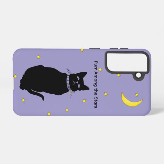 Purple Night Sky Cat Samsung Galaxy Phone Case Samsung Galaxyケース (裏面横)