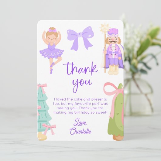 Purple Nutcracker Birthday Photo Thank You Card 招待状 (スタンド正面)