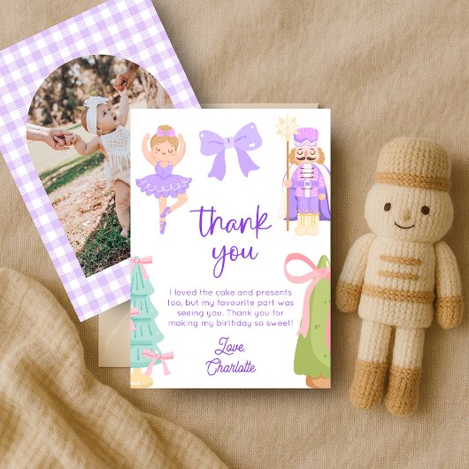 Purple Nutcracker Birthday Photo Thank You Card 招待状