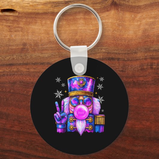 Purple Nutcracker Blowing Bubble Gum Cute Christma キーホルダー (正面)