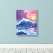 Purple Ocean Waves Sunset Watercolor Painting キャンバスプリント (インサイチュ (ウッドフロア))